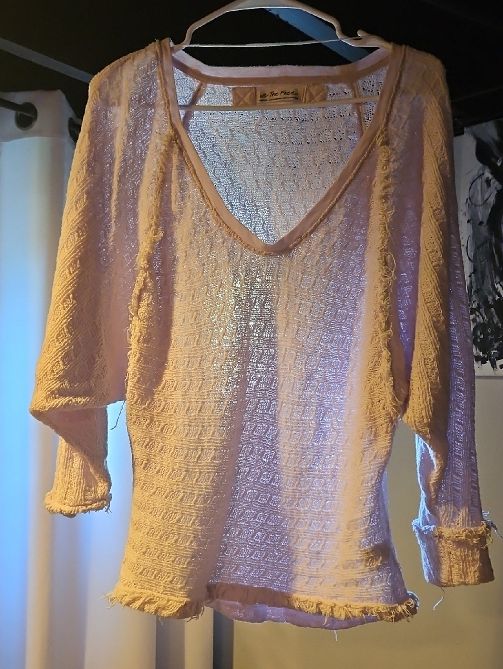We The Free Blush Open-Knit V-Neck Sweater